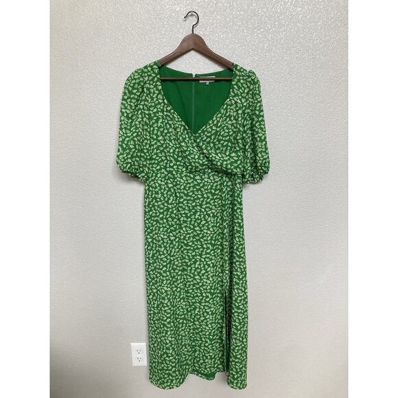 NWOT Wayf Green Floral faux wrap midi dress XL puff sleeves boho garden hippie - Picture 1 of 6